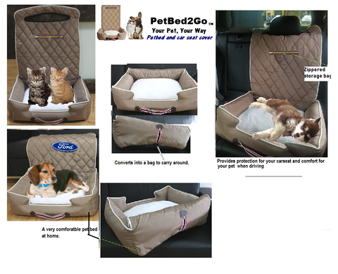 Pet Bed 2 Go - Home & Auto w/Embroidered Tennis Logo - Tan with Black Trim  - Clarke Sports
